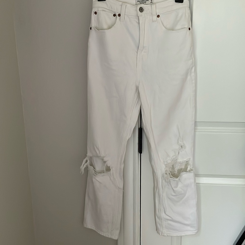 Abercrombie & Fitch ankle straight ultra high rise distressed jeans.